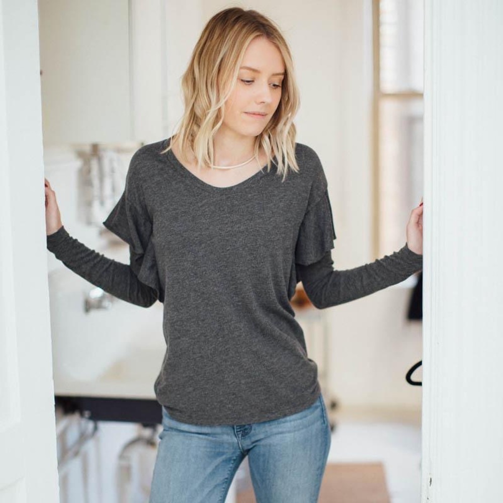 Grey Flutter Sleeve Top